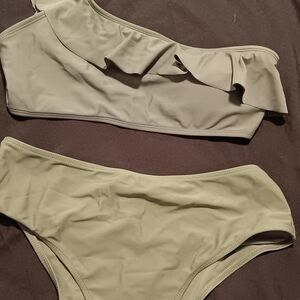 SHEIN Olive Green Ruffle Bikini Set